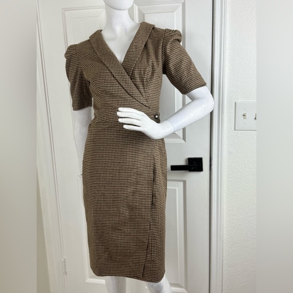 Jessakae Fox Group Size XXS Brown Plaid Short Sleeve Charlotte Shift Dress.  B6 - Picture 2 of 12
